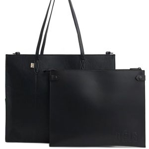 BEIS BLACK VEGAN LEATHER WORK TOTE